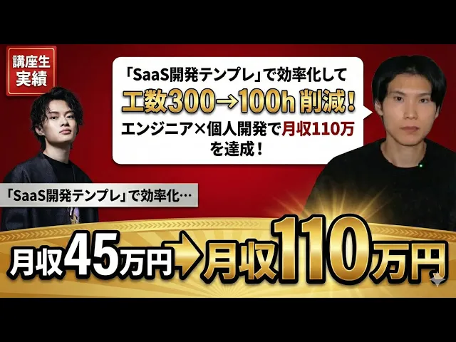 SaaS開発テンプレで効率化、工数300→100h削減、月収110万円達成